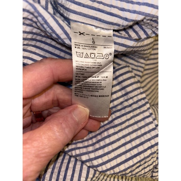 Banana Republic Seersucker Mens Sz L Standard Fit Blue Stripe Short Sleeve Shirt - Picture 6 of 7